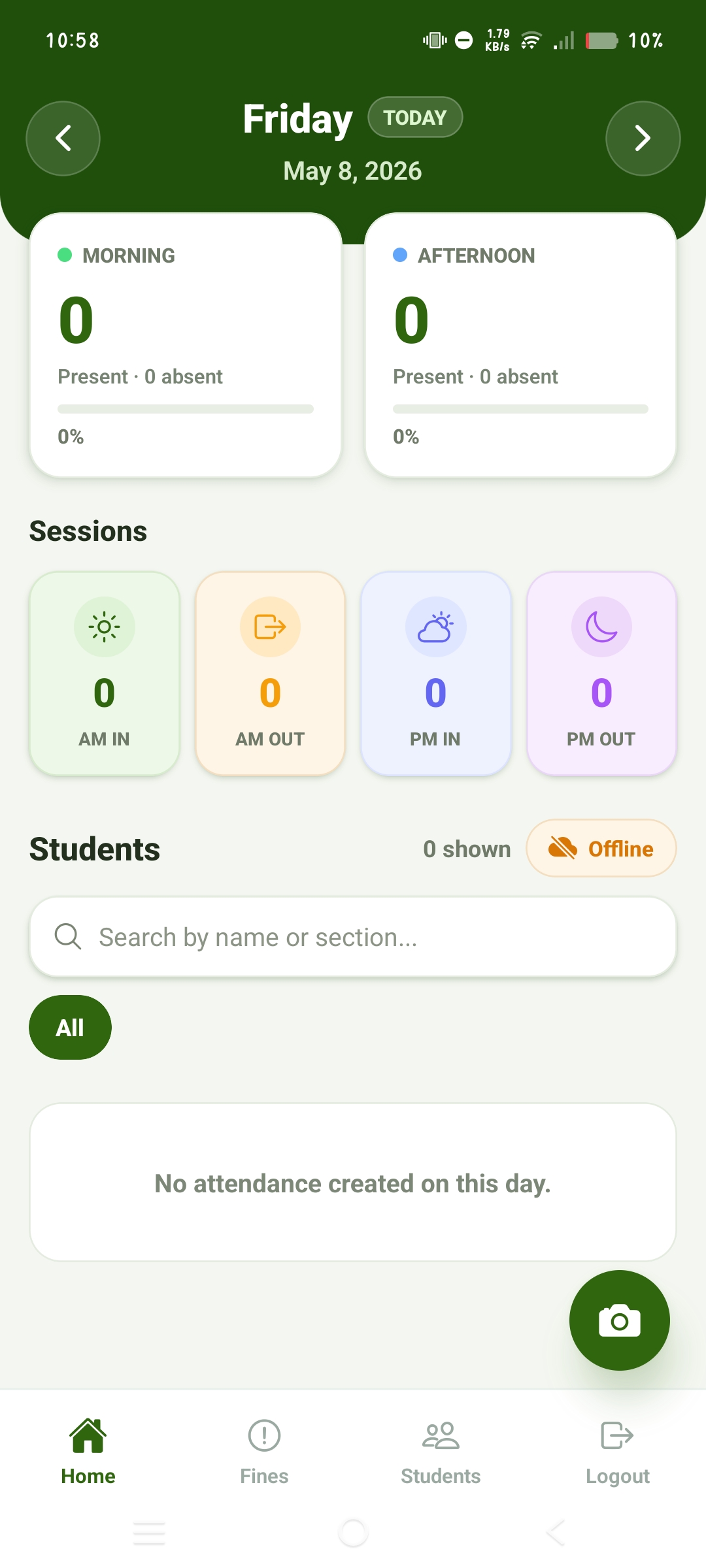 QR Attendance home dashboard mobile screenshot